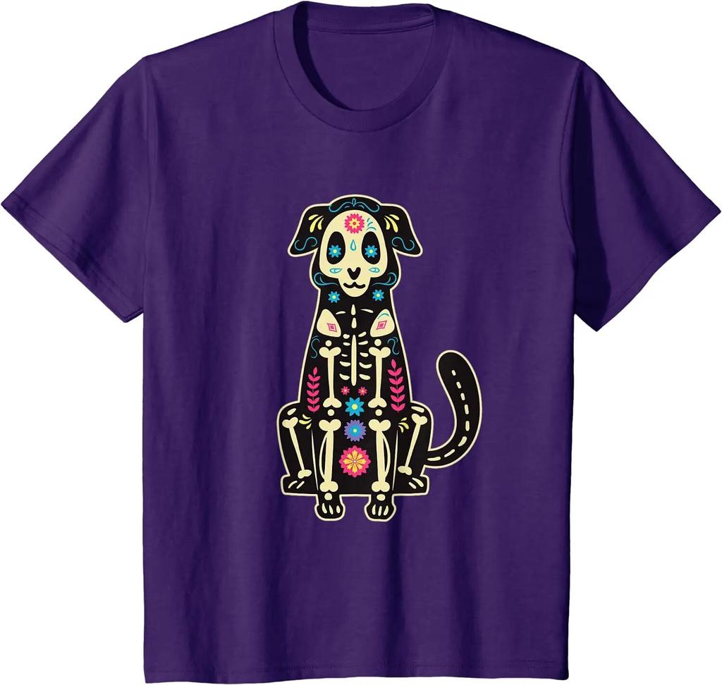Dog Sugar Skull Dia De Los Muertos Perro Day of The Dead T-Shirt Casual  Four Seasons Daily Graphic T Shirts Unisex Clothing