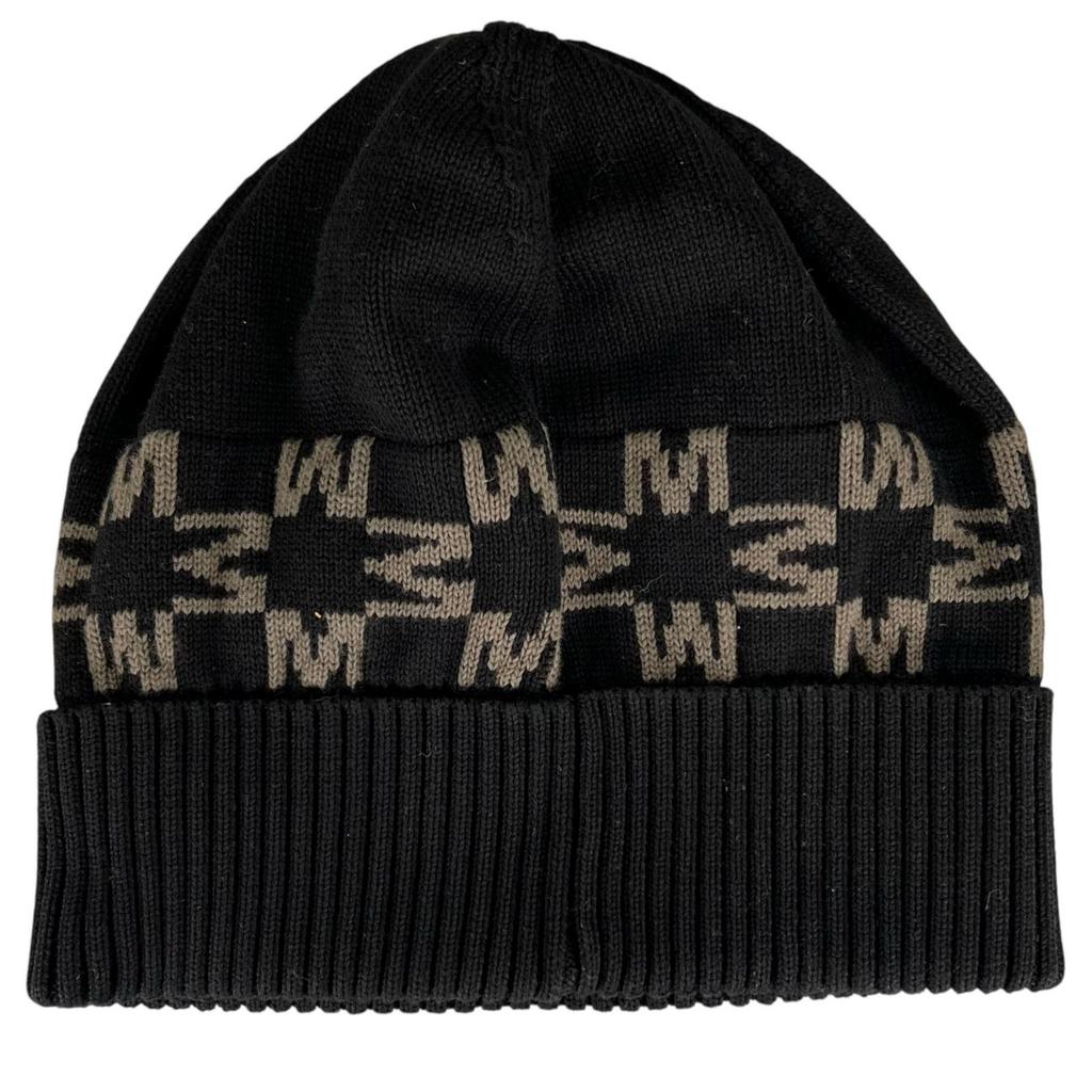Ausgezeichnete MONCLER Strickmütze BERRETTO Logo-Patch schwarze Baumwolle Damen Gebraucht