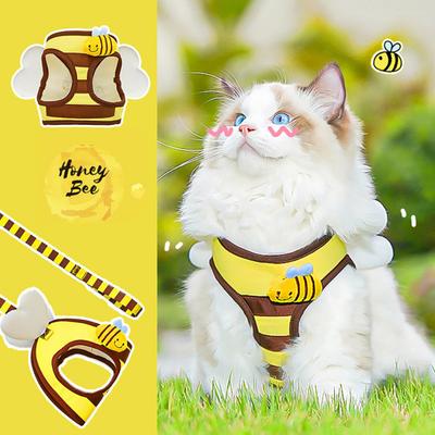 Bijenvormig Klein Hondentuigje en Lijn Set Cartoon Puppy Wandelvest Tuigje met Vleugel voor Kleine Honden Katten