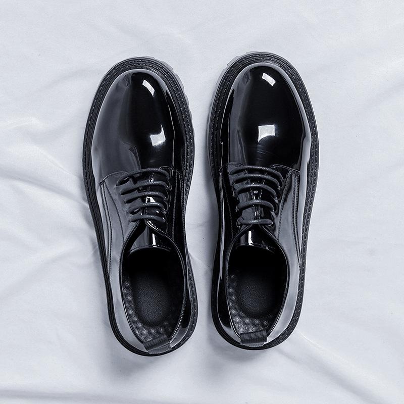 

Кожаные туфли мужские деловые британские в ярком кожаном стиле, повседневные, увеличивающие рост, черные, толстая подошва, высокие, костюм 21258-R 38 чёрный