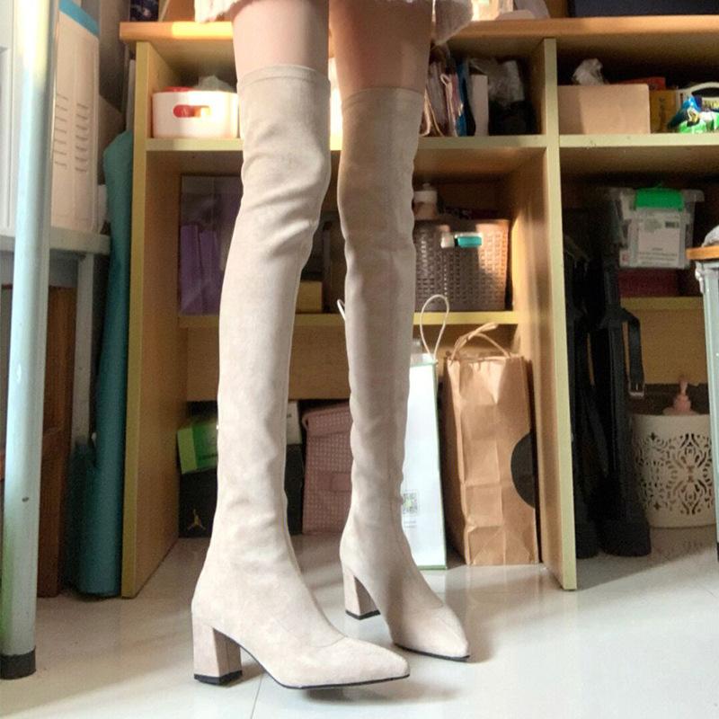 Over-knee Boots 2025 Autumn and Winter New Fashion Versatile Pointed Thick Heel Tall Tube Elastic Thin Boots Small Long Boots