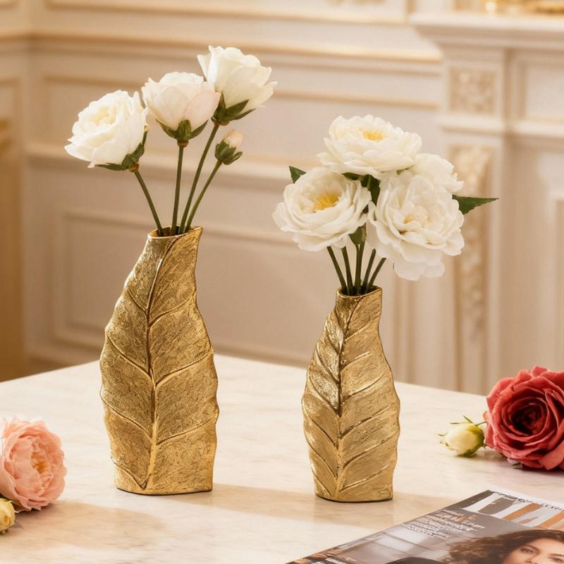 Goldene Blattvase Europäischer Stil Heimdekoration Keramikvase Wohnzimmer Eingangsbereich Handwerk Dekoratives Ornament Blumenhalter