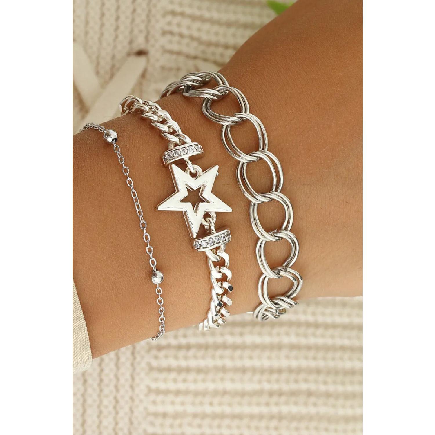 

Женский браслет с тройной посеребренной звездой, комбинация PS3806 серый