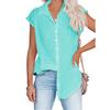 Women's Casual Summer Solid Color Short Sleeve Lapel Blouse Single Breasted Shirt Top