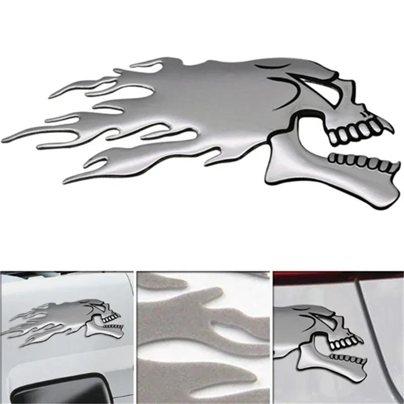 Fashion 2Pcs 3D Silver Chrome Ghost Motorcycle Car Sticker Styling Decoration Decals Stickers