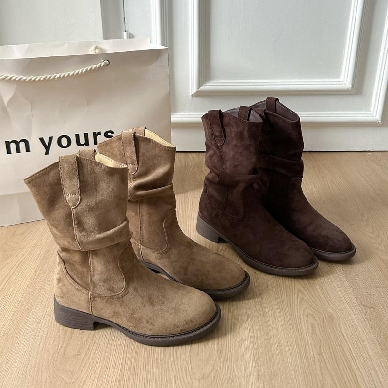 Cow Suede Ankle Mid Heel Modern Boots Square Heel Solid Women's Shoes 2025 Hot Sale Spring/autumn Slip-on Women's Boots