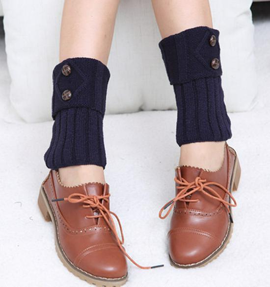 Women's Knitted Woolen Leg Warmers - Short, Diamond Pattern, Turn-Down, 2-Button, Fashionable Boot Covers for Autumn/Winter