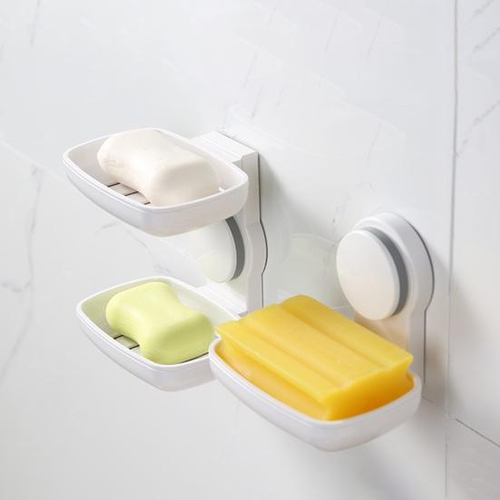 Wall Mounted Soap Dish for Shower Suction Cup Bar Soap Holder Self Draining Removable Sponge Holder for Bathroom Bathtub Kitchen Sink