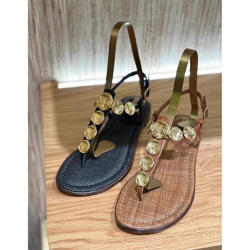 Bohemian toe herringbone sandals women's 2025 summer new one-word buckle outer wear Roman sandals