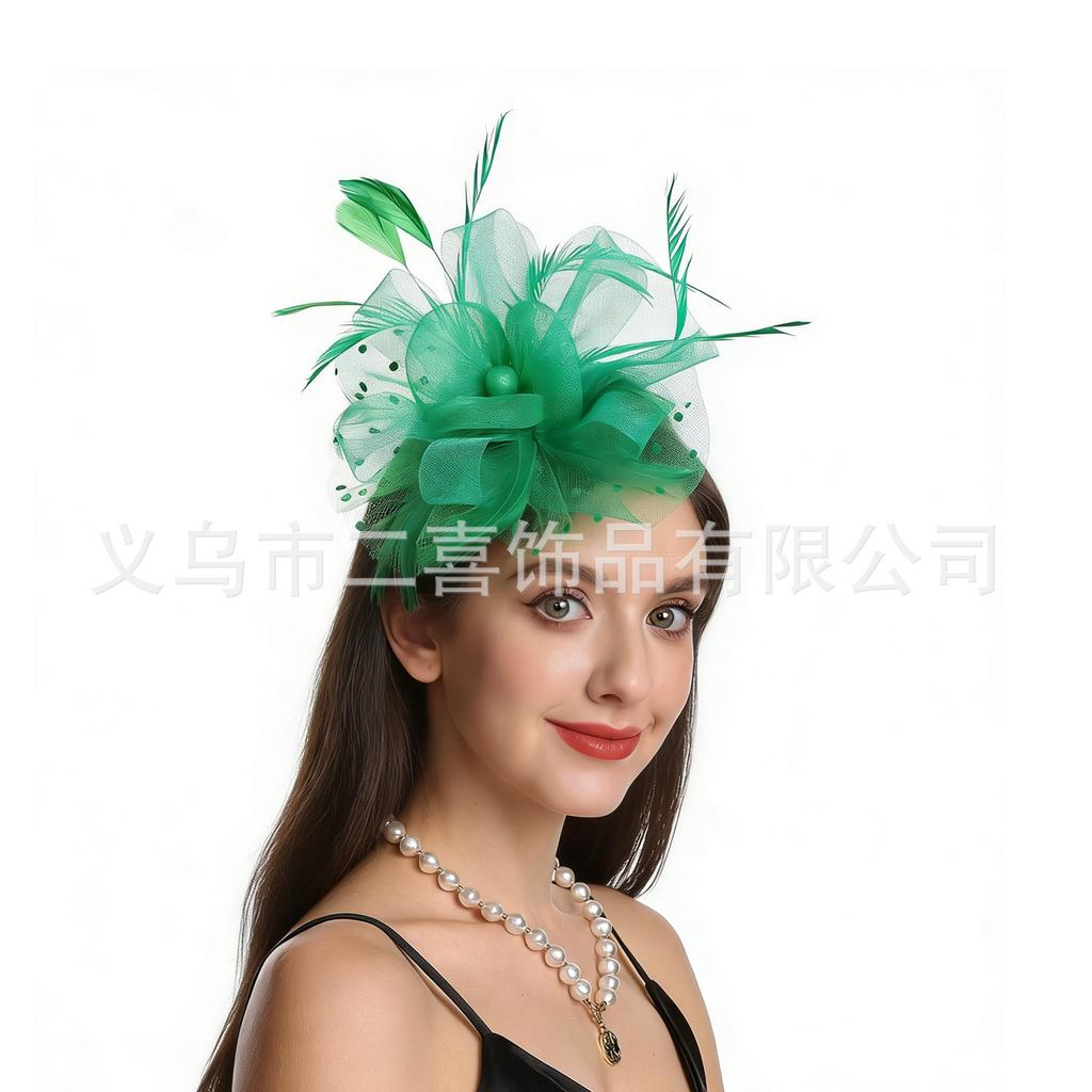 Popular feather headgear European and American bridal hair accessories head flower horse racing festival headgear retro mesh top hat