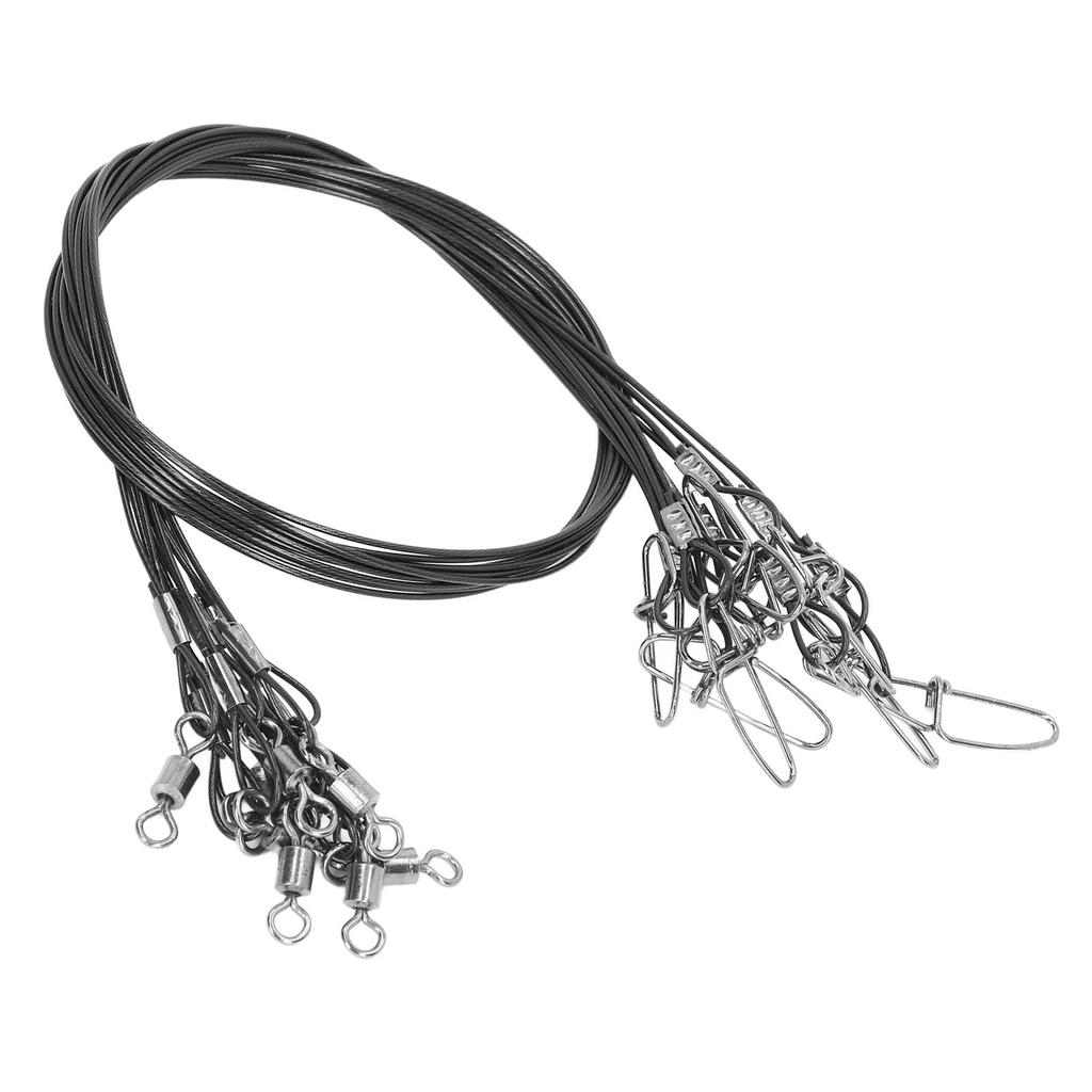 10Pcs 50cm Fishing Wire Rigs Leaders Anti Bite Fishing Line Leaders with Swivels Ine Leaders Black