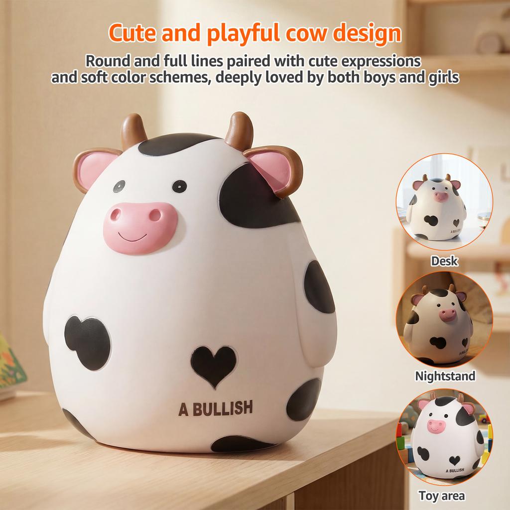 Kuh Sparschwein Kind Unzerbrechlich Vinyl Geldkasse für Junge Mädchen Niedlich Cartoon Große Kapazität Sichere Geldkiste für Geburtstagsgeschenk Deko