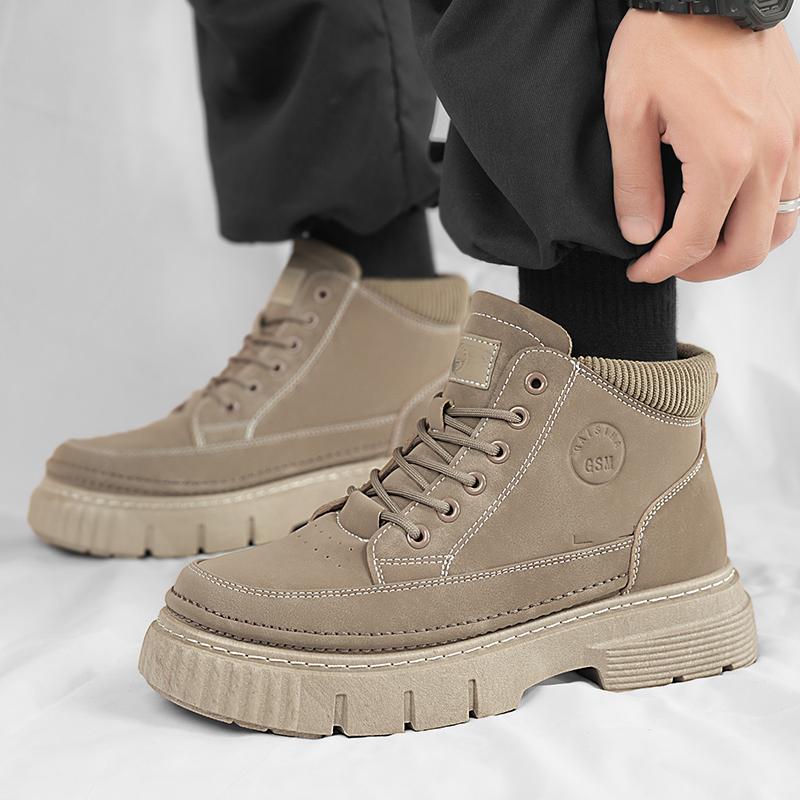 Autumn Winter Outdoor Men's Boots Green Retro Tooling Ankle Boots For Man Non-slip Platform Man Motorcycle Boots botas de hombre