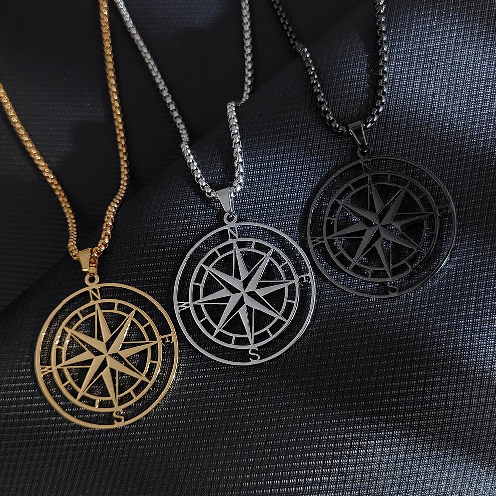 New Starry Sky Compass Compass Necklace Men and Women Fashionable Titanium Steel Necklace Jewelry
