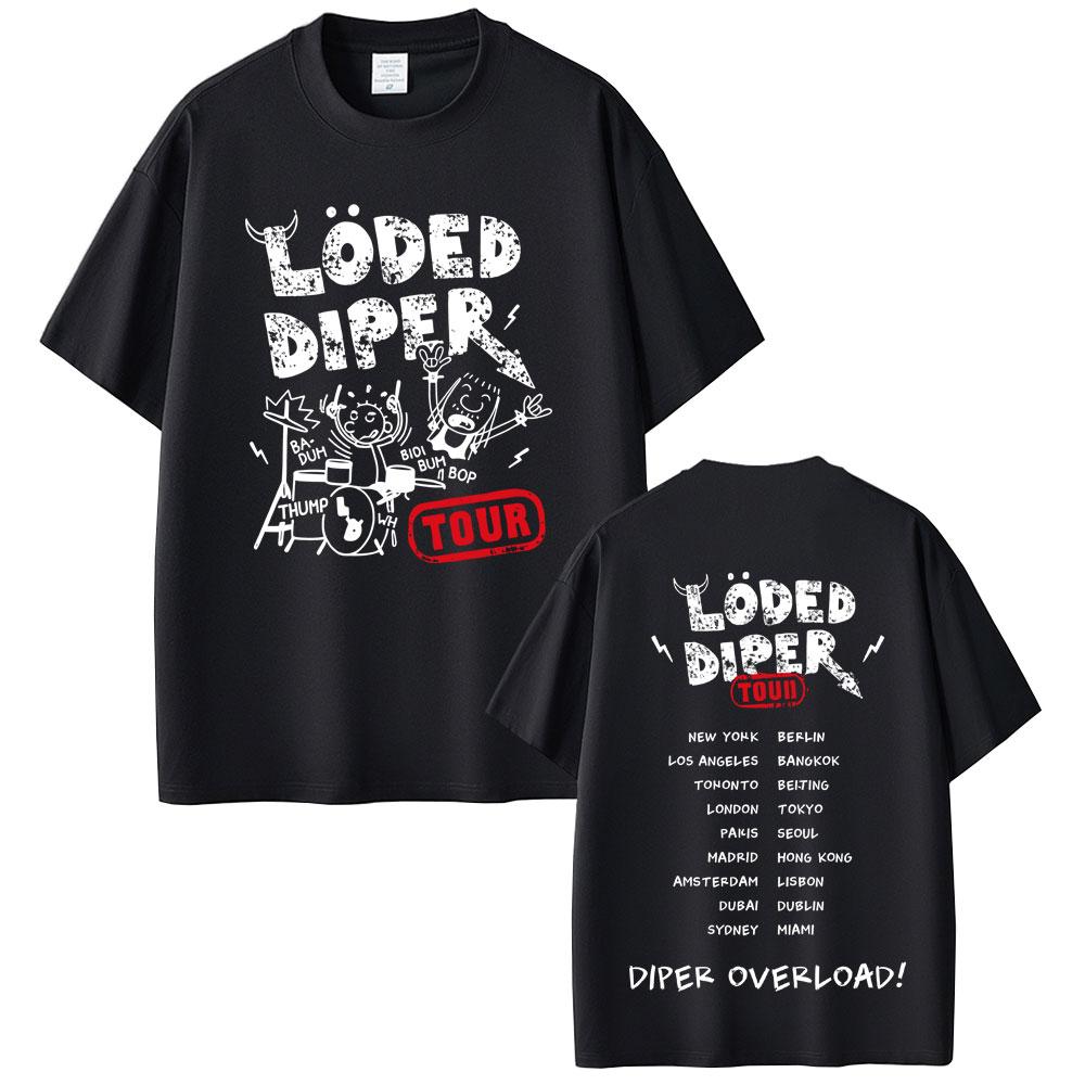 Loded Diper Diper Overload Tour Tshirt Unisex Women Vintage Rock Oversized Short Sleeve Tshirts Unisexs Casual 100 Cotton T Shirts