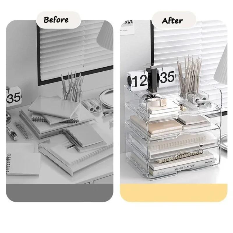 Top Quality Transparent Book Shelf Magazine File Organizer Storage Tray Fashion Paper Rack Desktop Organizer Stackable File Rack