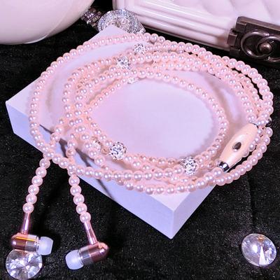 Jewelry Pearl Necklace Stereo Earphones with Microphone 3.5mm In-ear Headphone Wired Headset
