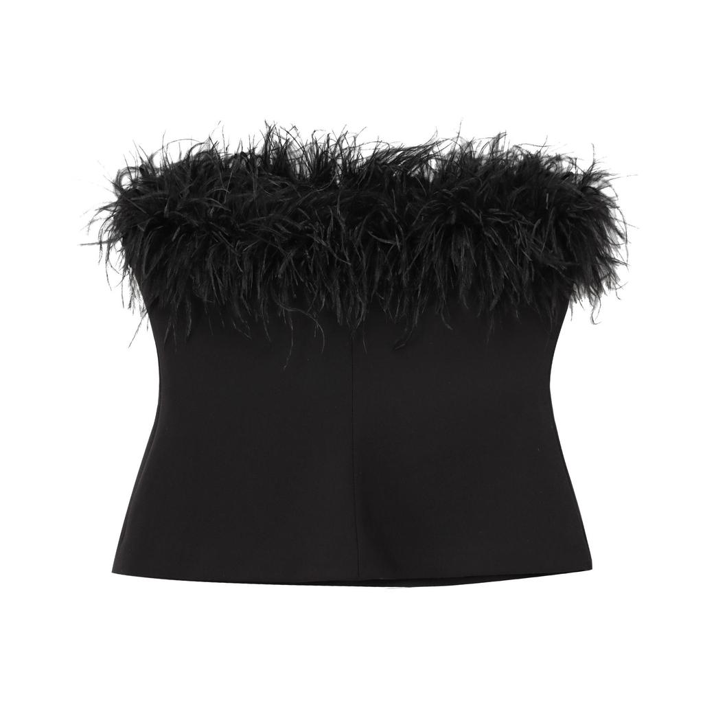 Autumn European & American Style Feather Bustier Slim One-Shoulder Camisole