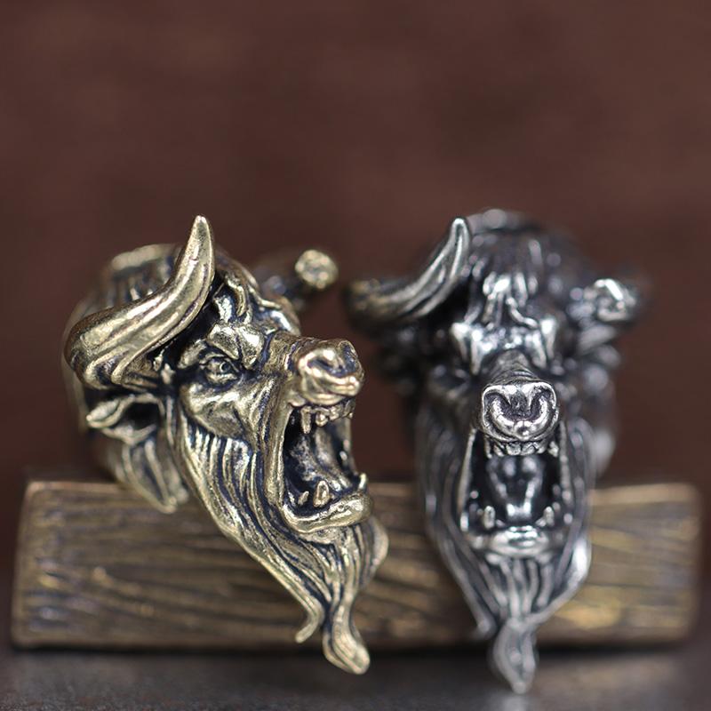 Bull Head Sculpture Brass Knife Beads EDC DIY Paracord Woven Bracelets Lanyard Pendants Accessories Outdoor Tool Hangings Charms