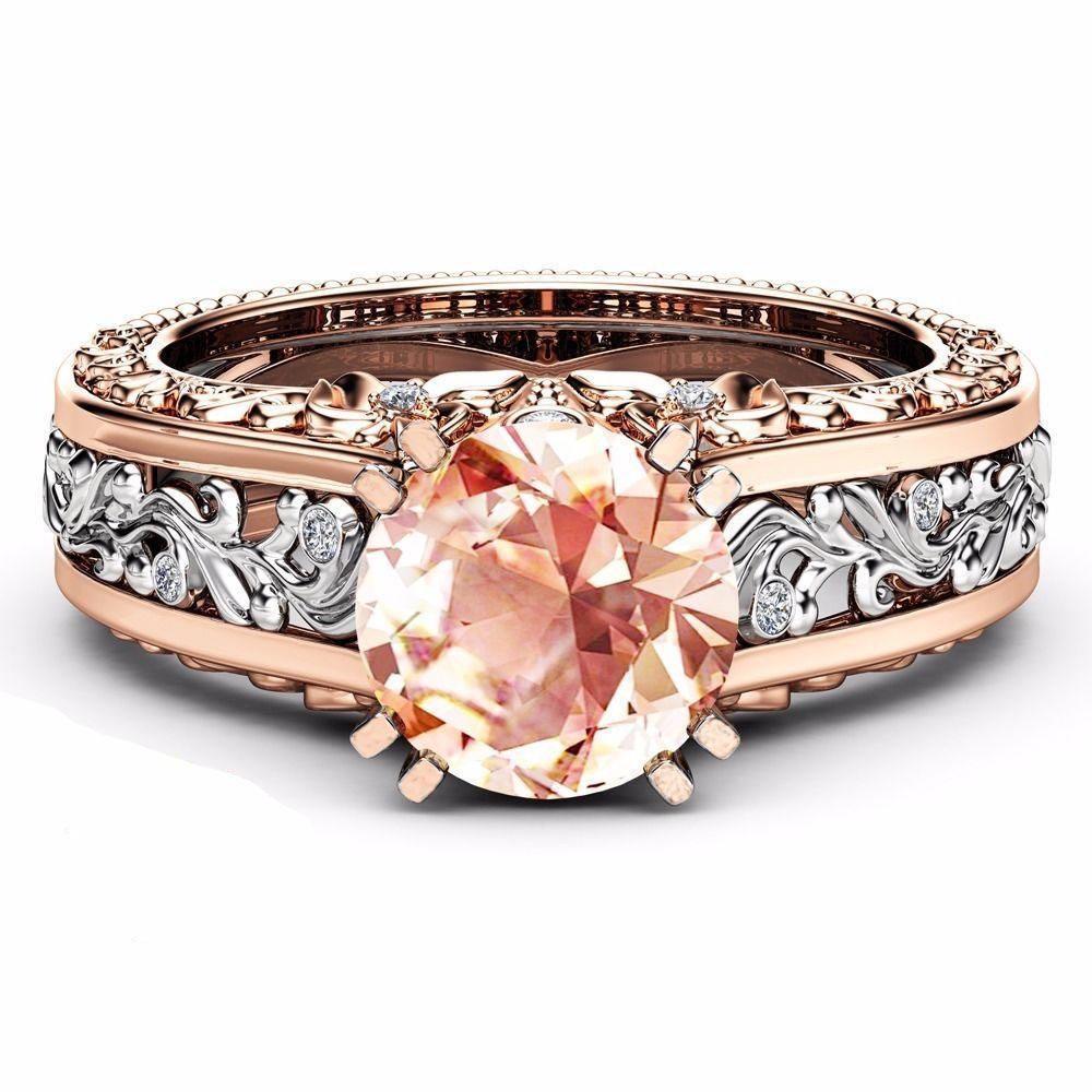 Elegant 10mm Round Cut 18k Rose Gold Filled Bridal Engagement Ring For Timeless Beauty