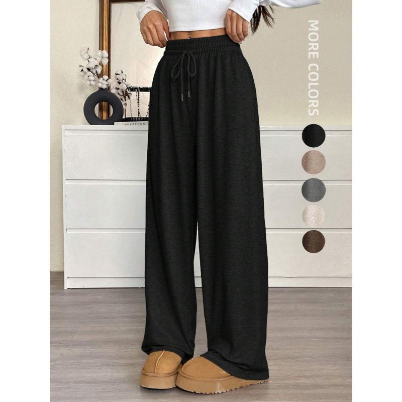 

Spring Autumn Women s Black Elastic Waist Drawstring Wide Leg Pants Casual Loose Trousers S
