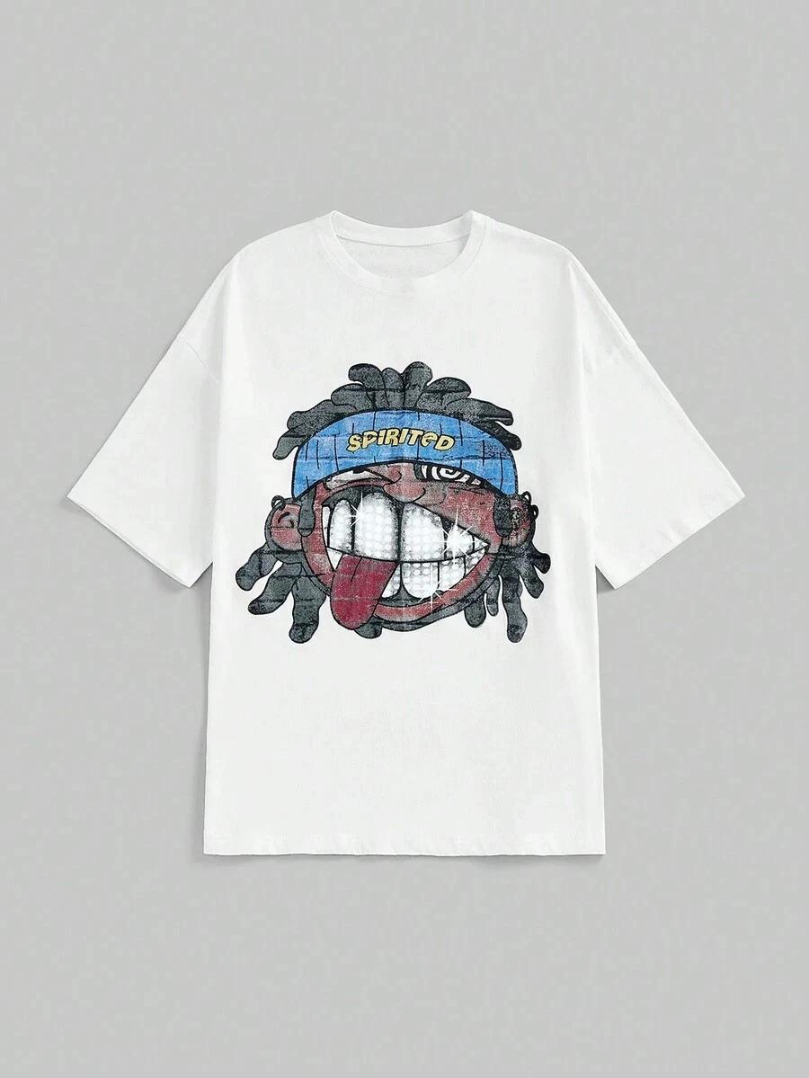 Street Life Women s Loose Graphic Tee 100% Cotton Funny Cartoon Head Print XL