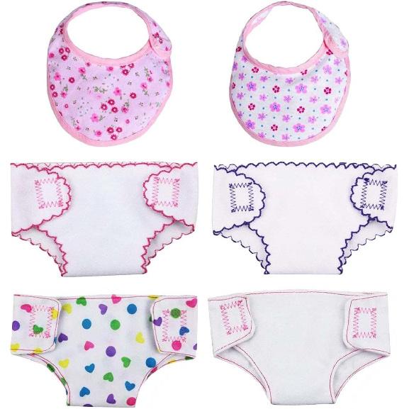 DC-BEAUTIFUL 4 Pcs Diapers, Underwear and 2 Pcs Bibs for 14-18 Inch Baby Dolls, Suitable for Infant Baby Girls Boys