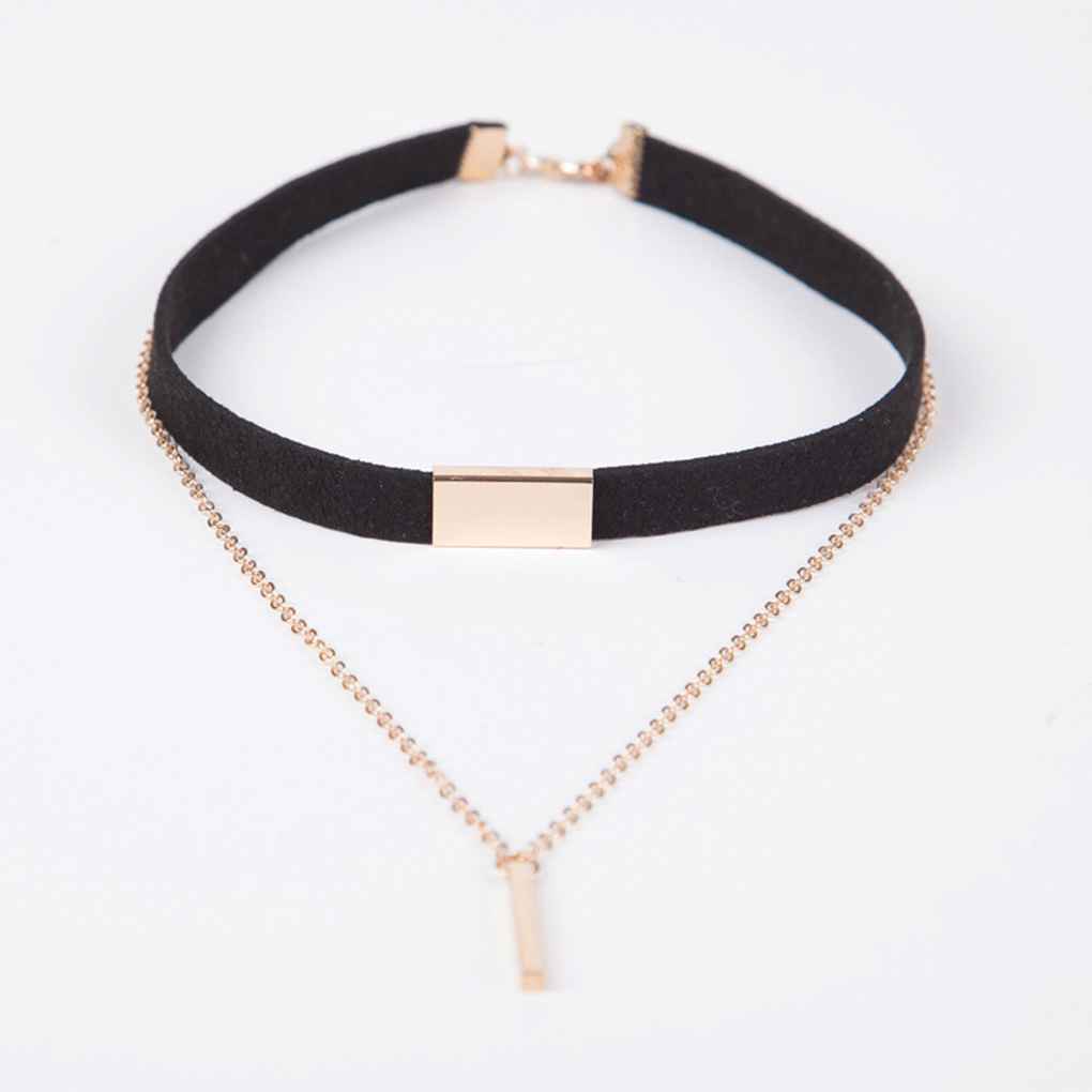 Fashion Choker Chain Strip Necklace Women Girls Double Chain Pendant Collar