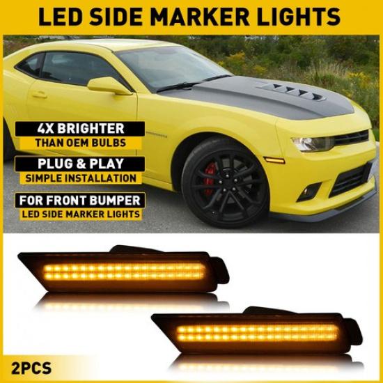 For Chevy Camaro 2010-2015 LED Front Bumper Side Marker Light Lamp Smoked Amber