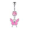 Stainless Steel Pink Dot Drill Navel Ring Nail Butterfly Zircon Simple Navel Buckle Piercing Ornament