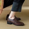Fashion NEW Autumn/Spring Women Pumps Round Toe Chunky Heel Shoes Genuine Leather Shoes for Women Slip-on Brogue Black Soft Women Shoes