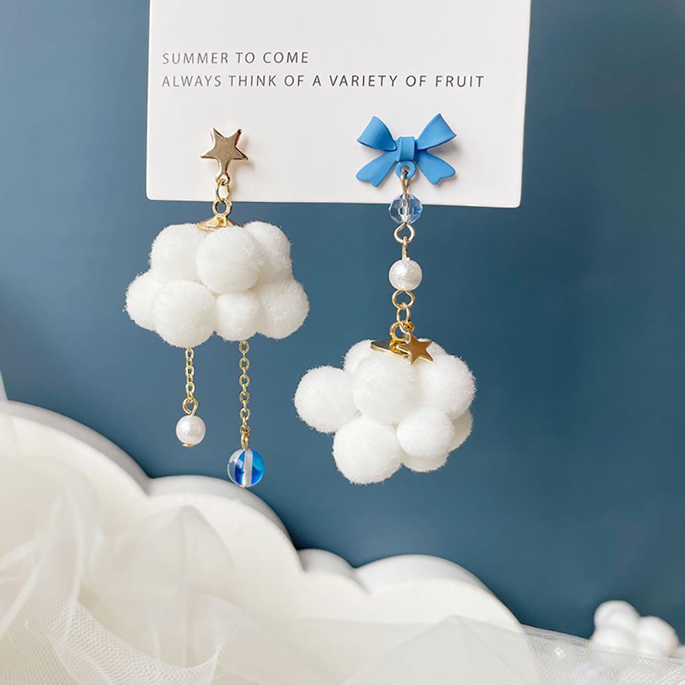 Unique Party Korea Star Women Bow Drop Earrings Fashion Jewelry Plush Cloud Earrings Clip Earrings
