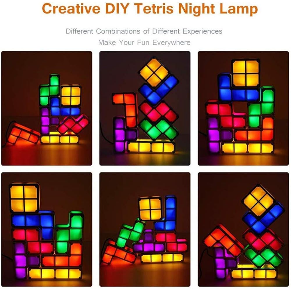 Tetris Stackable Table Light, Tangram Puzzle LED Lamp, 3D Induction Interlocking Desk Lamp, Fun T...