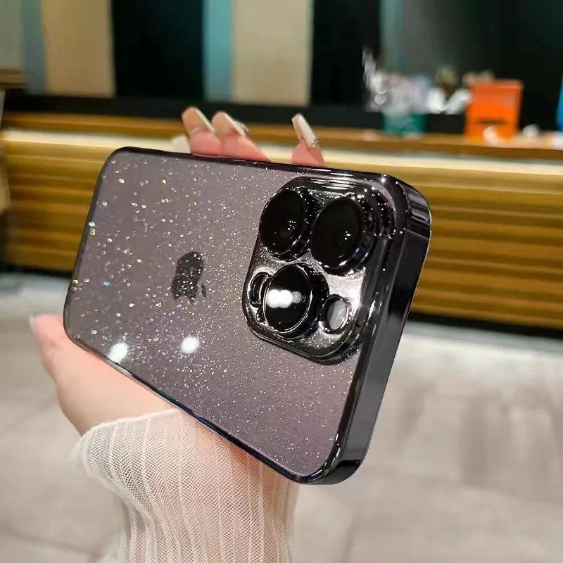 Sparkling Glitter Phone Case for iPhone 16 15 14 Pro Max, Luxury Electroplated Mirror Cover with Transparent TPU Bumper Shockproof