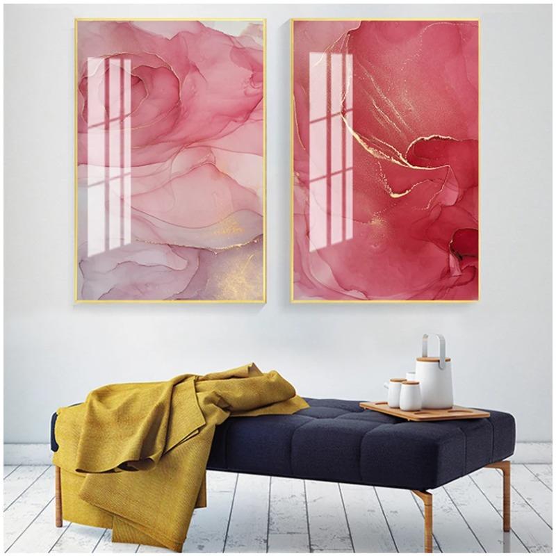 Nordic Colorful Golden Scandinavian Modern Abstract Canvas Painting Wall Art Print Pictures for Living Room Home Decor