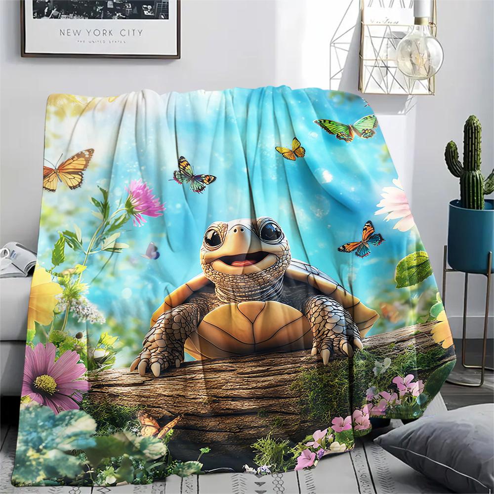 Tortoise Print Flannel Blanket, High quality Comfortable for All Seasons, Home Decor, Warmth and Comfort, Perfect for Christmas Gifts