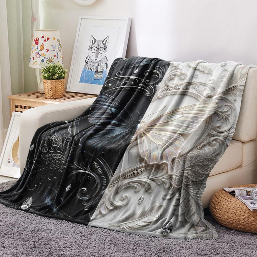 1Pc Butterfly Print Flannel Blanket, High quality Comfortable for All Seasons, Home Decor, Warmth and Comfort, Perfect for Christmas Gifts W35