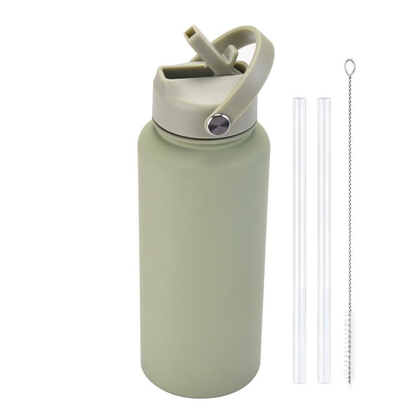 1L Stainless Steel Vacuum Insulated Water Bottle With Handle Straw Lid Outdoor Sports Travel