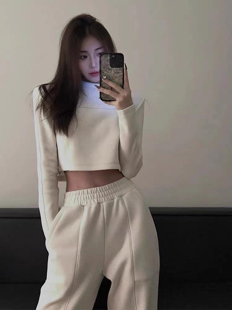 Women's Spring/Autumn High-End Fashion Set: Casual Sweatshirt & Wide-Leg Pants Two-Piece