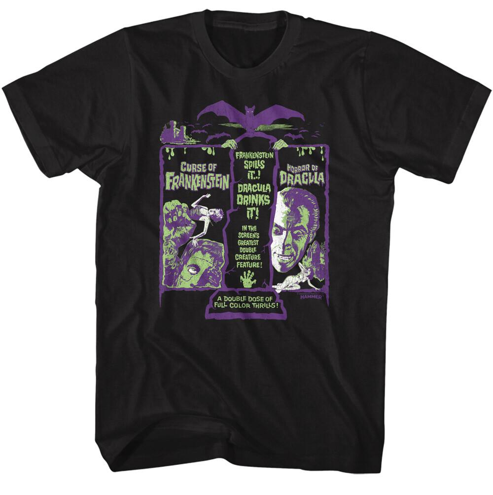 Hammer Horror Frankenstein Dracula Double Creature Feature Movie Men T Shirt XL