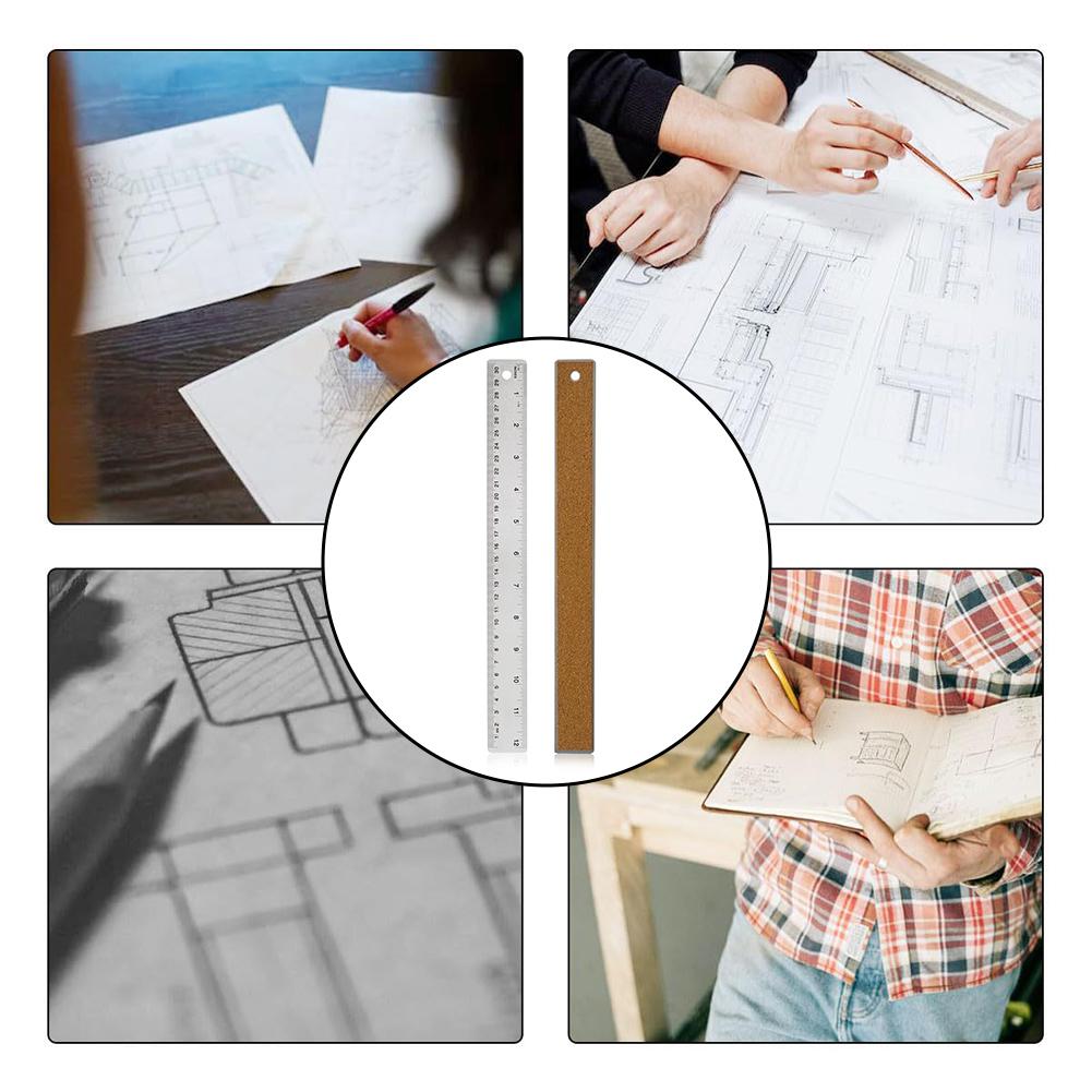 1/3pcs Stainless Steel Metal Ruler With Non-Slip Cork Backing Drafting Supplies Hand Tools Precision Double Sided Measuring Tool