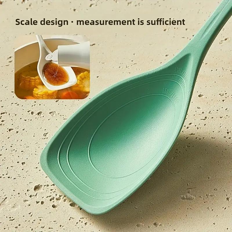 Silicone Cooking Spoon Multifunctional Heat Resistant Shovel with Measuring Scale Long Handle Stir-frying Essential Kitchen Tool