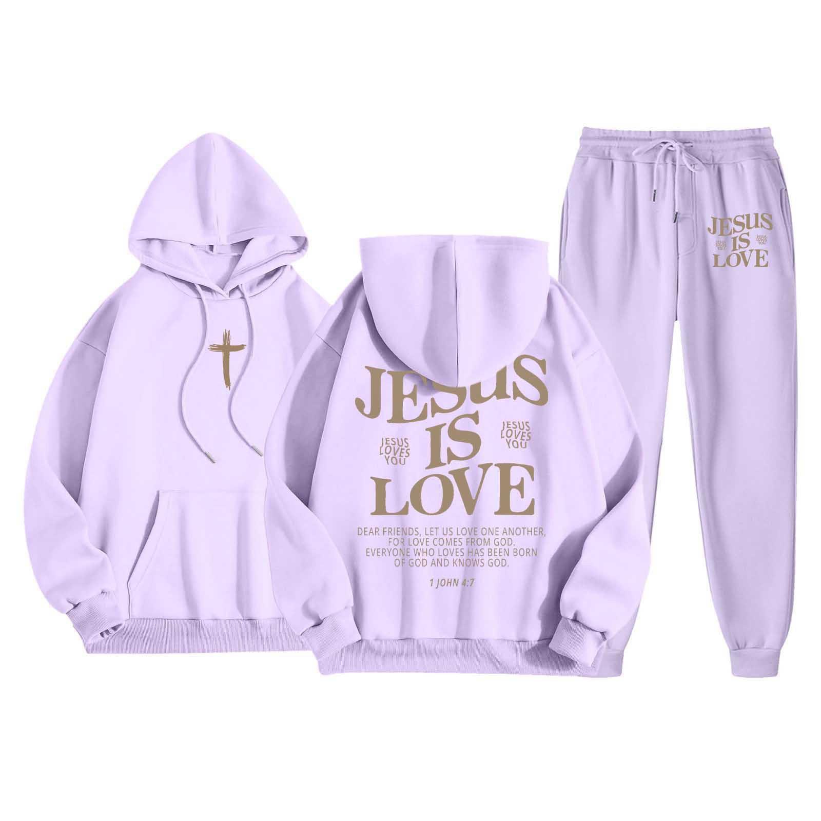 

Men s Casual Solid Color Letter-printed Sweatshirt Set, Men s Fleece Hooded Drawstring Sweatshirt And Sweatpants Two-piece Set XXXL фіолетовий