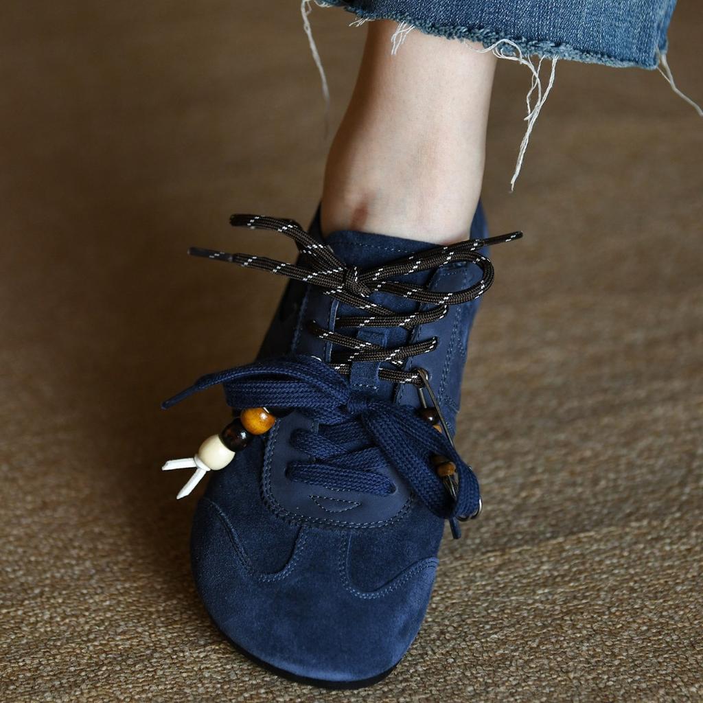 Piel suave esmerilada azul Zapatos de entrenamiento alemanes moda femenina zapatos casuales 2025 nuevo principios de otoño retro Forrest Gump zapatos de mujer zapatos de vestir