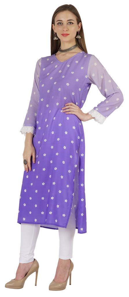 Bimba Printed  Designer  Kurta  For Womens Straight Kurti V-Neck Ethnic  Traditional  Wear - Cotton