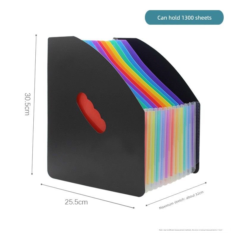 

K-style Fresh Multi-Layer Folder File Holder High School Student Examination Paper Category Folder File Office Desktop Organize Folders Black Surface + Color Inner Pages 13 Layers