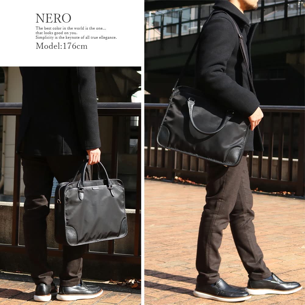 STEFANOMANO Time Limonta Nylon and Genuine Luxury Business Made in Italian Large [Limited Offer] 2-Way Briefcase, Leather, Men's Bag, Italy, Leather,