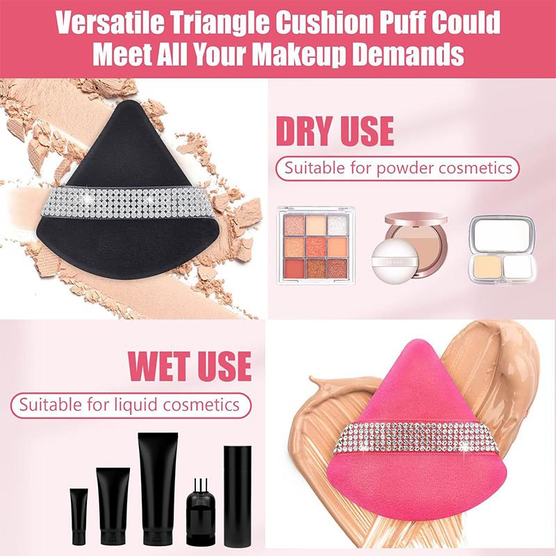 3Pcs Triangle Powder Puff Face Diamond Ribbon Soft Makeup Tool Sponge Velvet Soft Smooth Facial Beauty Makeup Sponge Accessories