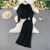 Summer Women Casual Perspective Knitted Sweater 3 Piece Set Sleeve Pullover Top Shawl and Long Midi Sheath Skirt Suit