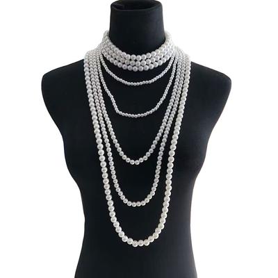 French Multiple Long Size Beaded Retro Collar Jewelry Imitation Pearl Necklace Femininity Baroque
